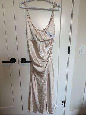 Billy J Satin Slip Midi Dress in Champagne